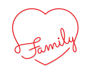 family word and heart symbol. handwritten family word and heart symbol logo