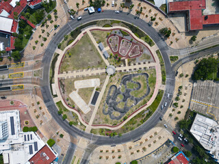 Fototapeta premium Cenital Drone View of La Normal Roundabout in Downtown Guadalajara Mexico
