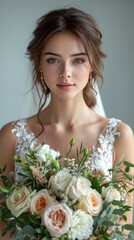 Naklejka premium bride with bouquet of flowers in hands