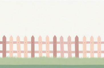 Fototapeta premium 草地の上に立てられた木でできた低い柵のイラスト 余白あり