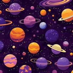 Naklejka premium planets and sun on a purple background. the solar system and moon are in the pattern. hand drawn celestial pattern design.