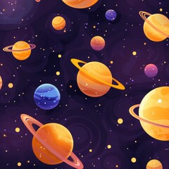 Naklejka premium planets and sun on a purple background. the solar system and moon are in the pattern. hand drawn celestial pattern design.