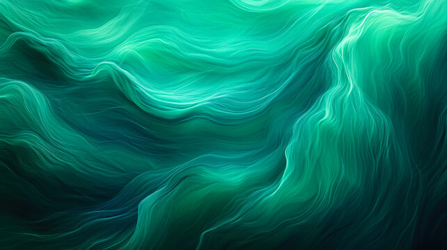 Ethereal emerald green waves flowing with silky smoothness, embodying tranquility and the artistic essence of nature's fluidity