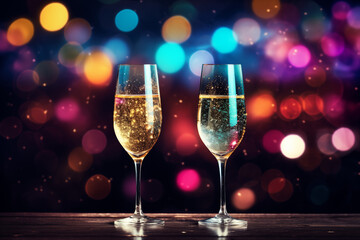 Glasses of champagne on blur bokeh background