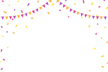 Celebrate party background with festive elements. Confetti, ribbons and colorful bunting.