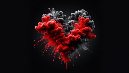 Red and Black Ink Explosion. Abstract Dynamic Background for Valentine's day
