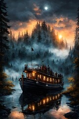 Boat traveling in the dusk ai generation