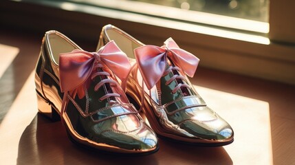 Silver, gold, metallic, glitter boots with bows. The trend for bows in 2024. Shoes with bows