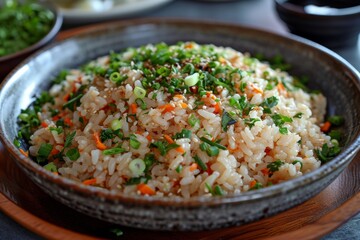 the essence of a wholesome and nutritious meal by creating images that showcase a plate of five-grain rice with Namul