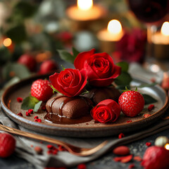 valentine table setting with valentine decorations