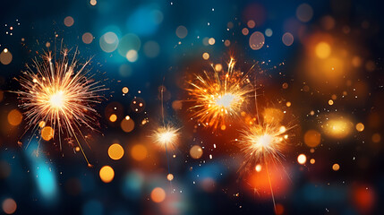 Obraz premium Beautiful creative holiday background. Fireworks and sparkles
