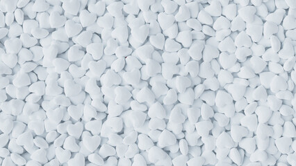 Many polygonal white hearts background, top view. Valentines day concept. 3d render illustration