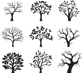 Obraz premium Tree silhouettes on a white background. Vector illustration.