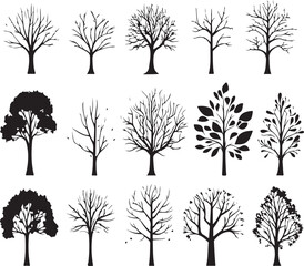 Obraz premium Tree silhouettes on a white background. Vector illustration.
