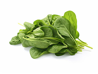 Captivating spinach leaves, isolated on white, flaunt nature's vitality – fresh, nutrient-packed brilliance, showcasing leafy goodness