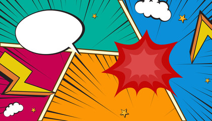 Set of comic page of colorful frames illustration, comic background template, colorful conversation comic template background, blank colorful comic abstract background 