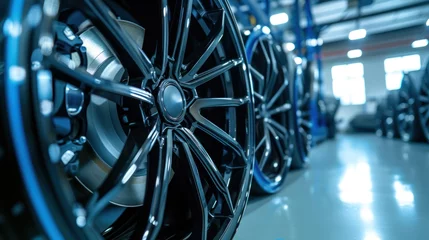 Fotobehang Alloy wheels, alloy wheels or alloy wheels, high performance car parts in car showrooms. © somchai20162516