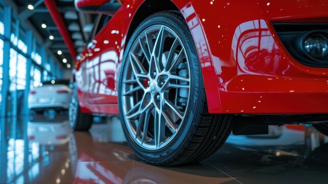 Alloy wheels, alloy wheels or alloy wheels, high performance car parts in car showrooms.