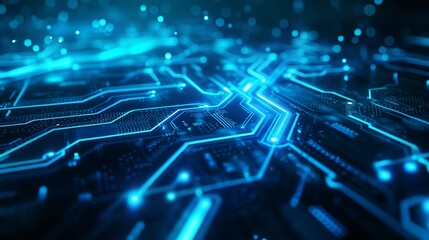 a computer circuit board with blue lights