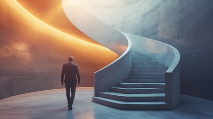 Man in Suit Ascending Stairs