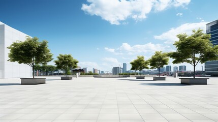 Panoramic sky and building with empty concrete square floor