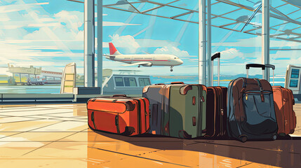 Baggage and bags in airport. Ai generated art.