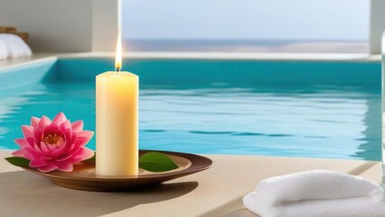 Beauty water therapy candle spa wellness light care health relaxation romantic bath.  generative, AI.