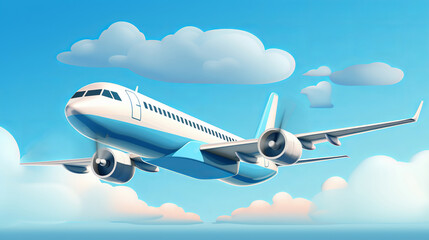 Obraz premium The plane flies high in the sky in the clouds. Ai generated.