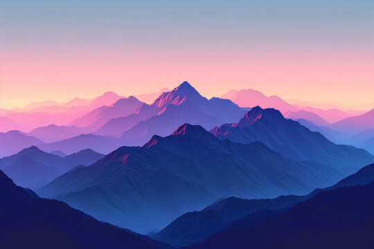 Digital beautiful image of mountains, bright colors, modern design