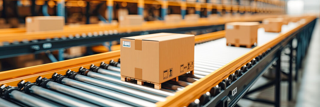 Riesiges Warenlager mit hohen Regalen und Kartons.