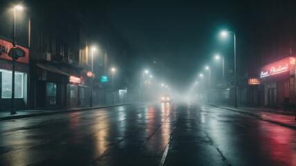 Dark empty foggy street, spotlight, neon, concrete.  generative, AI.