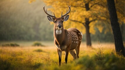 Deer In Nature Enhance your project with the serene beauty This exquisite, high-resolution photograph captures the elegance and grace of a wild deer.  generative, AI.