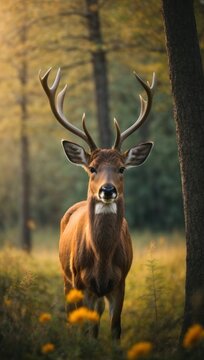 Deer In Nature Enhance your project with the serene beauty This exquisite, high-resolution photograph captures the elegance and grace of a wild deer.  generative, AI.