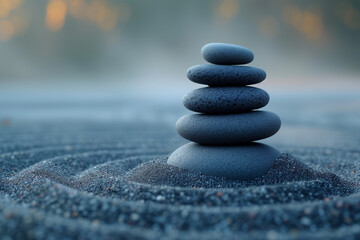 Stacked zen stones in depicting relaxing calming ambient