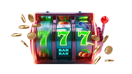 casino slots reel spinning with gold coins coming out