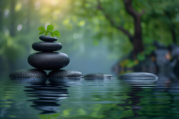 Obraz na płótnie Canvas Stacked zen stones in depicting relaxing calming ambient