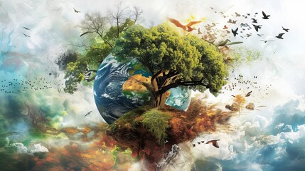 Symbiosis of Earth: A Global Environmental Odyssey - obrazy, fototapety, plakaty