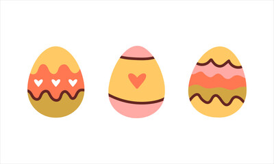 Happy easter. Set of multi-colored Easter eggs on a white background. Spring holiday. Vector flat illustration.