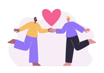 LGBTQ romantic couple. Happy gay couple in love holding hands. Valentine's day vector illustration