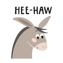 Seamless pattern and illustration for kid with donkey and text Hee-haw. Cute design background, baby clothes, room birthday decor, t-shirt print, wear fashion, invitation card