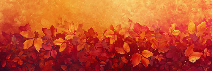 Obraz na płótnie Canvas Vibrant autumn foliage gradient with warm reds, oranges, and yellows, featuring a grainy texture for a seasonal poster design.