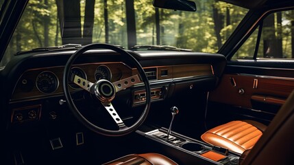 A photo captured from the middle of the back seat of a modern passenger car, showcasing the interior features such as steering wheel, gear shift, front windshield and dashboard