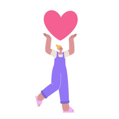 Happy woman with a heart above her head. St Valentine Day celebration illustration