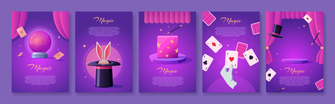 Wizard's hat with a hare and a magic wand. Template for landing page,card, banner, poster. Tickets