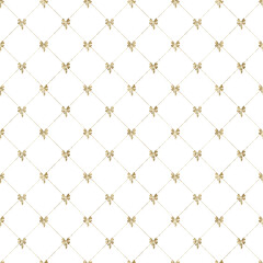 Gold glamour seamless pattern with tiny bows. Luxury festive geometric background. - 719025727