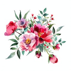 Watercolor pink bouquet Clipart isolated on white background