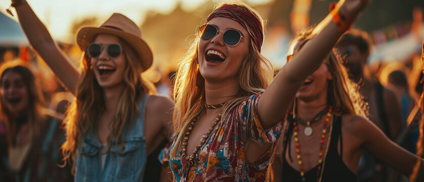 Young girls dancing and enjoying the Music Festival Bliss at Sunset