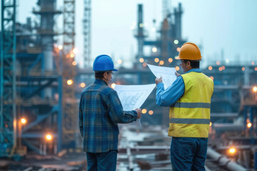 Obraz premium Construction Worker Using Theodolite Surveying Optical Instrument for Measuring Angles in Horizontal and Vertical Planes on Construction Site. Engineer and Architect Using Tablet Next to Surveyor.