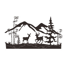 Deer and mountains scene