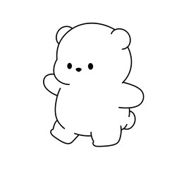 Vector isolated one single cute cartoon funny bear standing walking side view front view toy colorless black and white contour line easy drawing